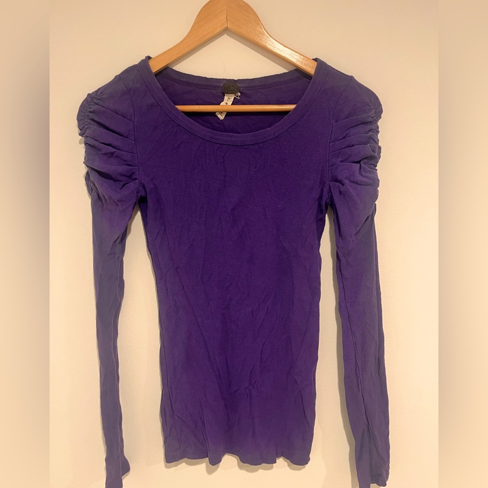 We The Free Rich Purple Ruched Sleeve Blouse